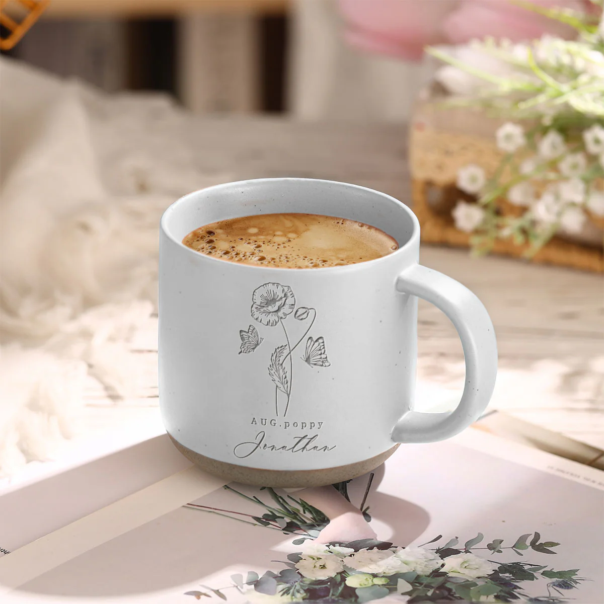 Custom Family Birth Flowers Personalized Engraved Pottery Mug, Birthday Christmas Gift for Mom, Grandma, Dad, Daughter - Image 4