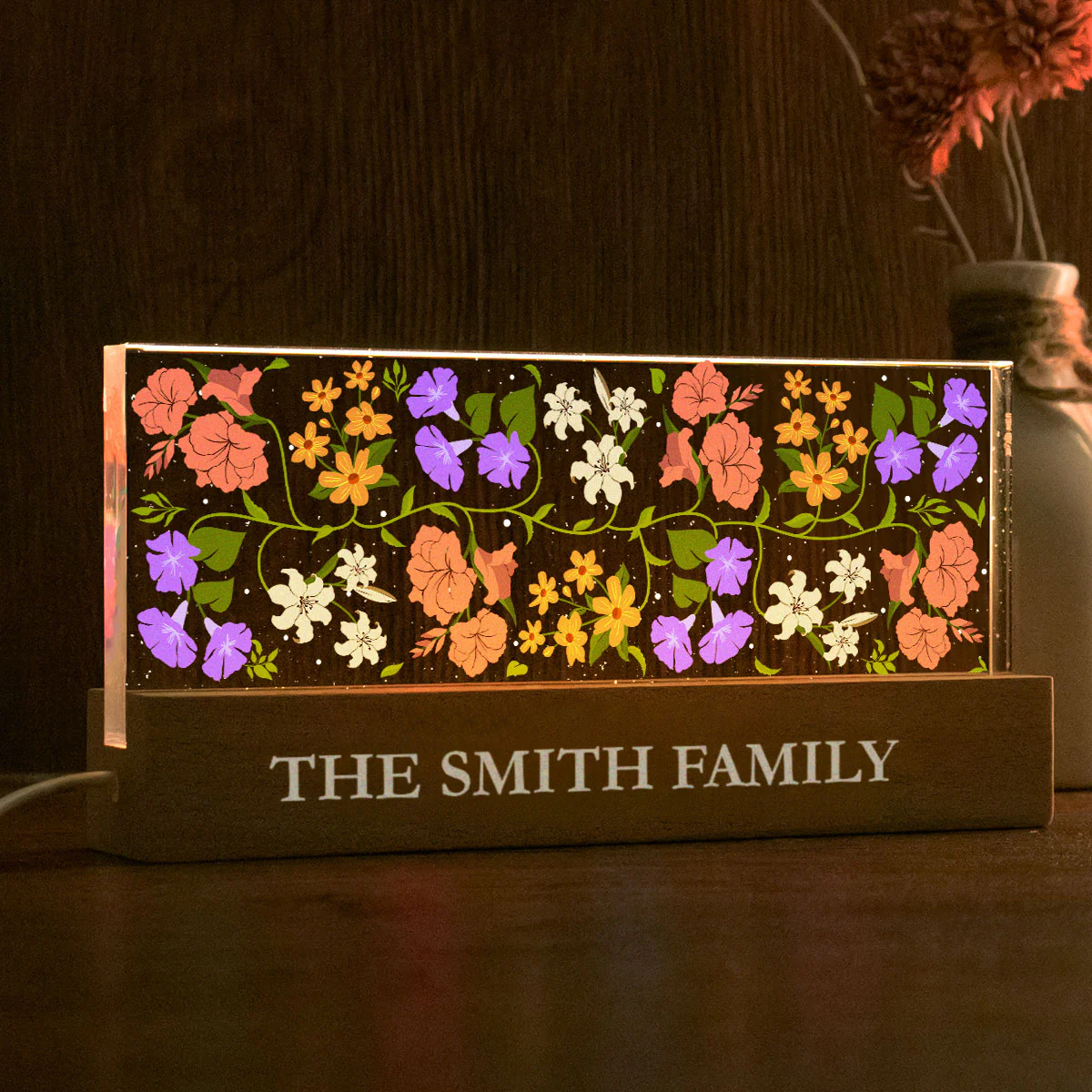 Custom Family Friends Sisters Birth Flower Bouquet Artwork Minimalist Personalized Acrylic Block LED Night Light - Image 2