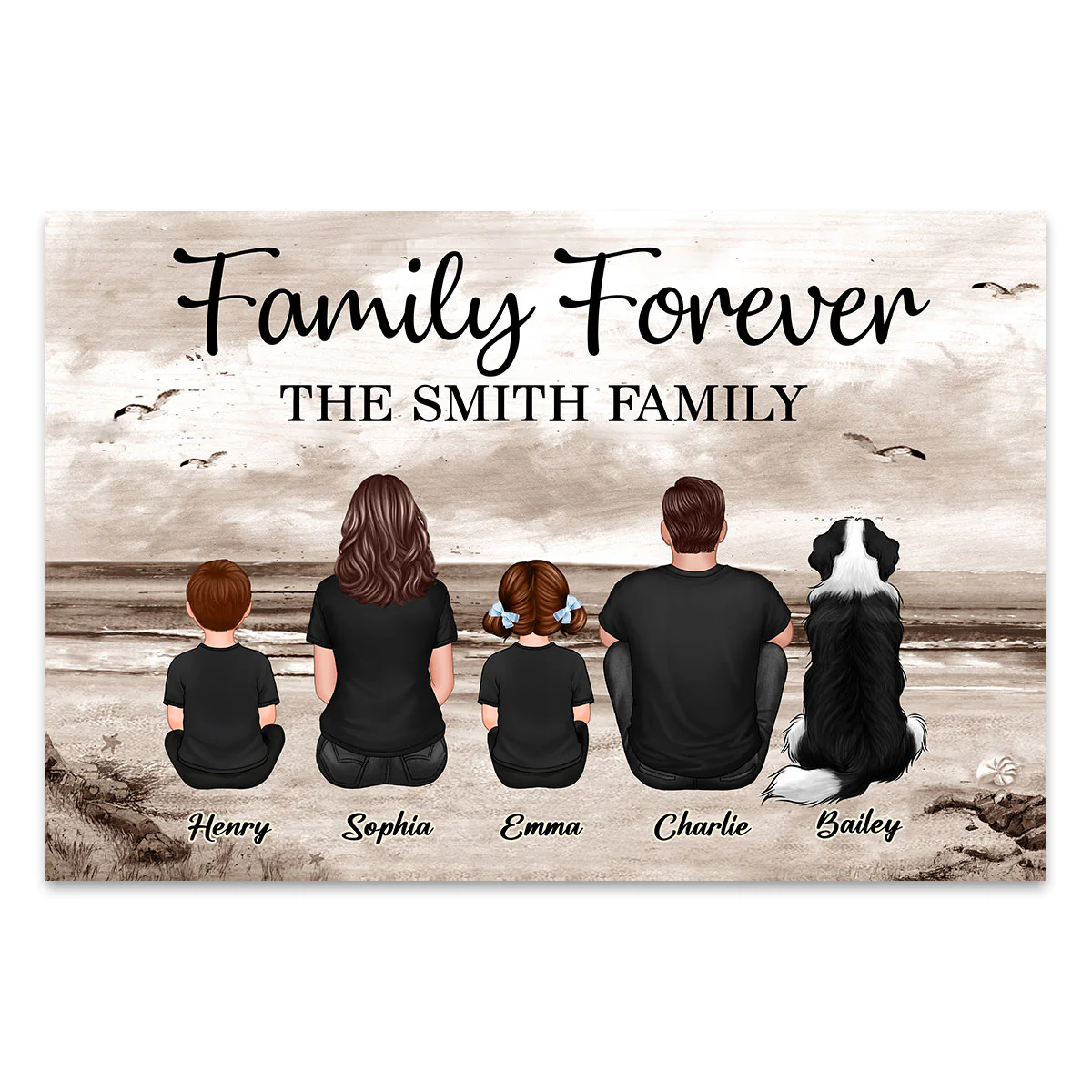 Custom Family Retro Vintage Beach Landscape Poster, Gift For Husband, Wife, Dad, Mom