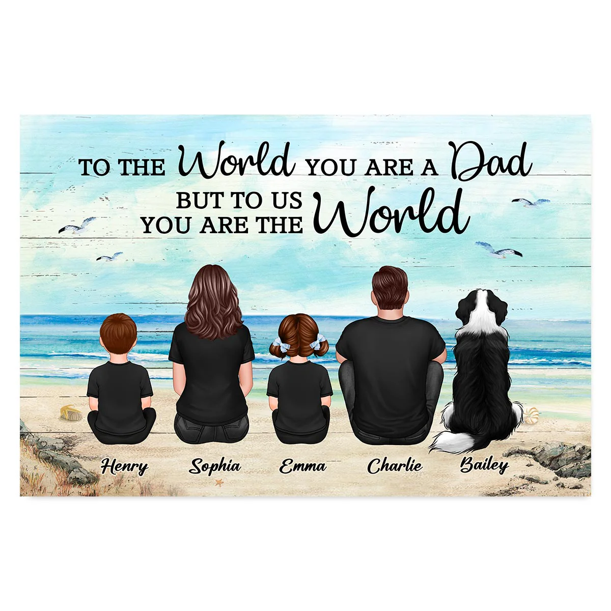 Custom Family Retro Vintage Beach Landscape Poster, Gift For Husband, Dad, Grandpa