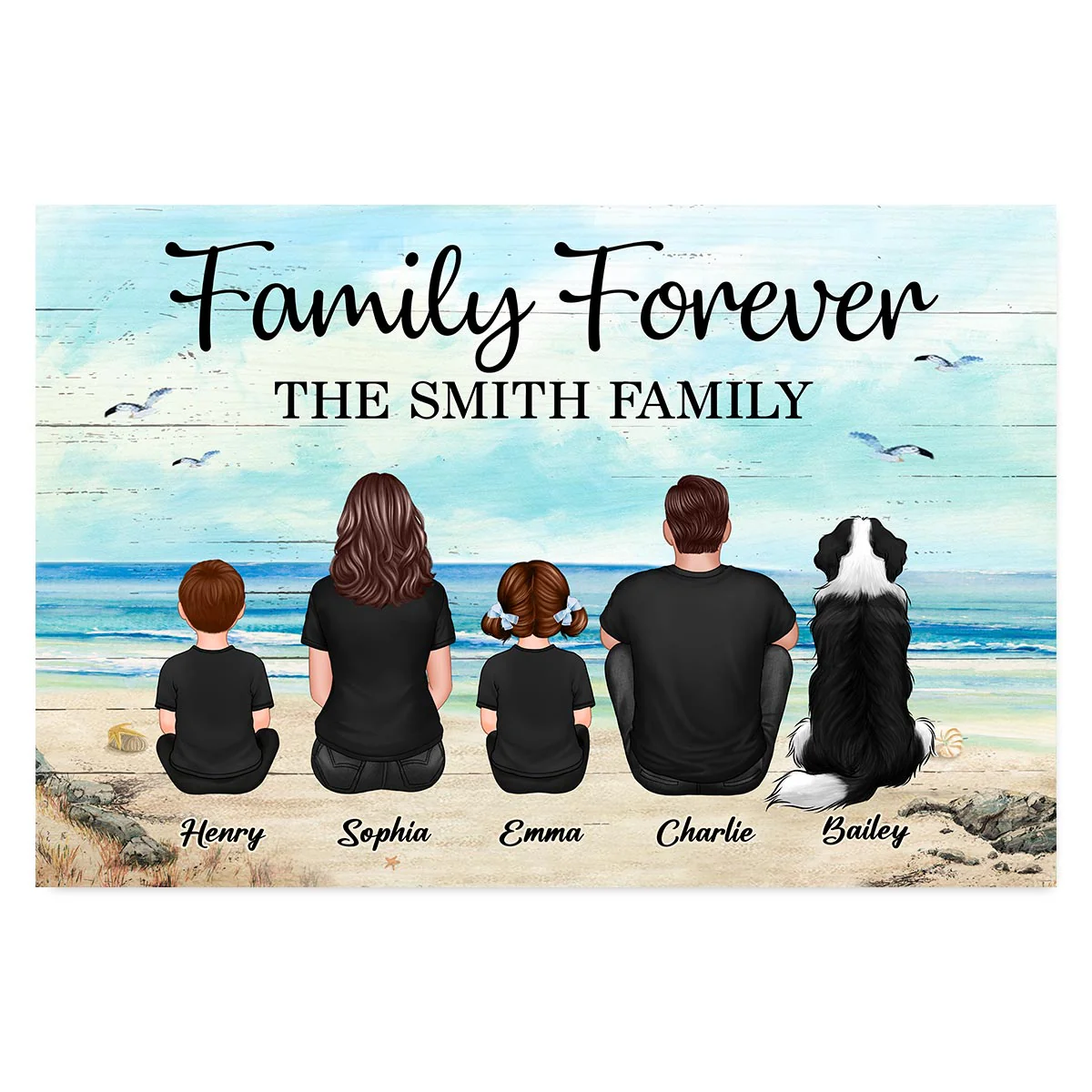 Custom Family Retro Vintage Beach Landscape Poster, Gift For Husband, Dad, Grandpa