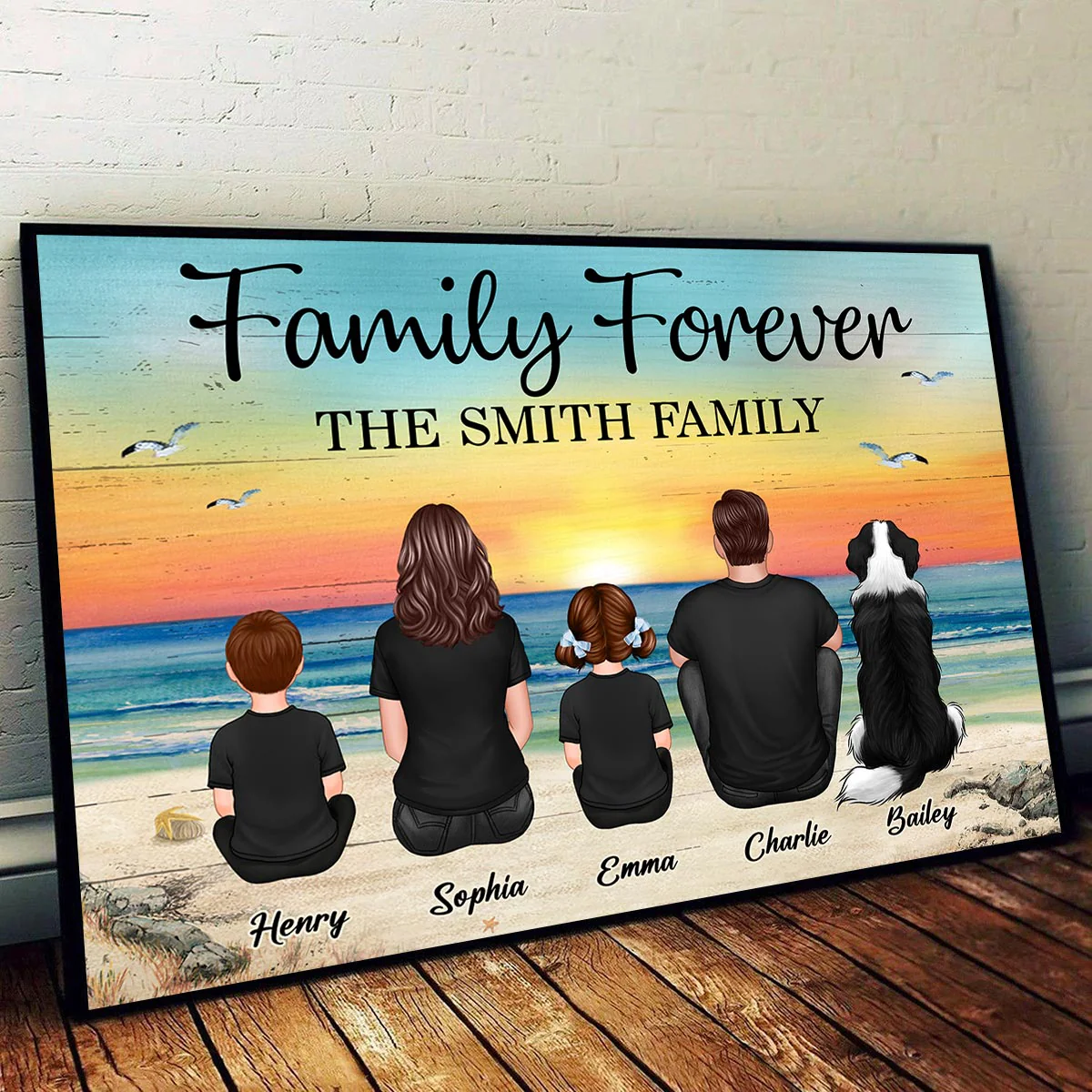 Custom Family Retro Vintage Beach Landscape Poster, Gift For Husband, Wife, Dad, Mom - Image 2