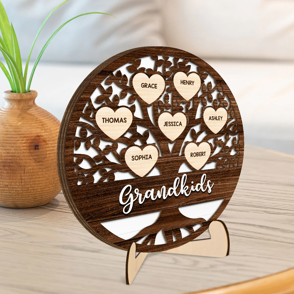 Custom Family Tree Name Gift For Grandma Mom Personalized 2-Layer Wooden Plaque - Image 3