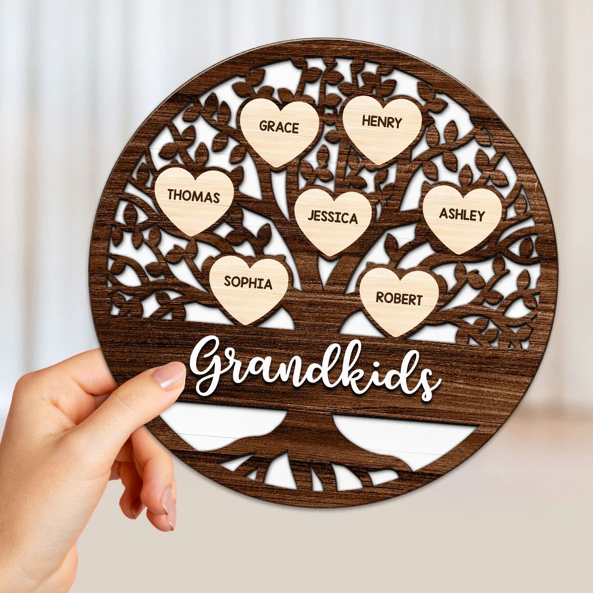 Custom Family Tree Name Gift For Grandma Mom Personalized 2-Layer Wooden Plaque - Image 4