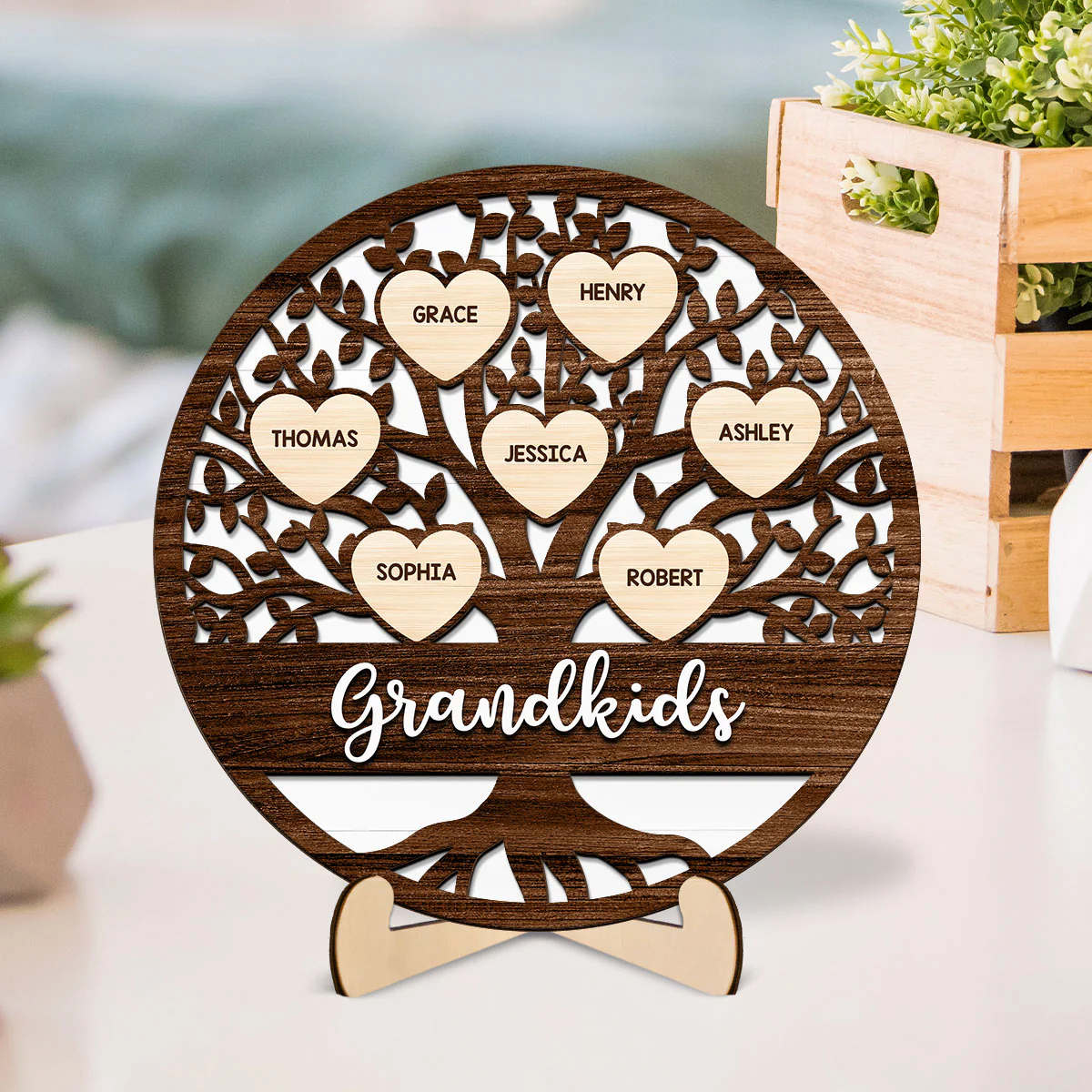 Custom Family Tree Name Gift For Grandma Mom Personalized 2-Layer Wooden Plaque - Image 6