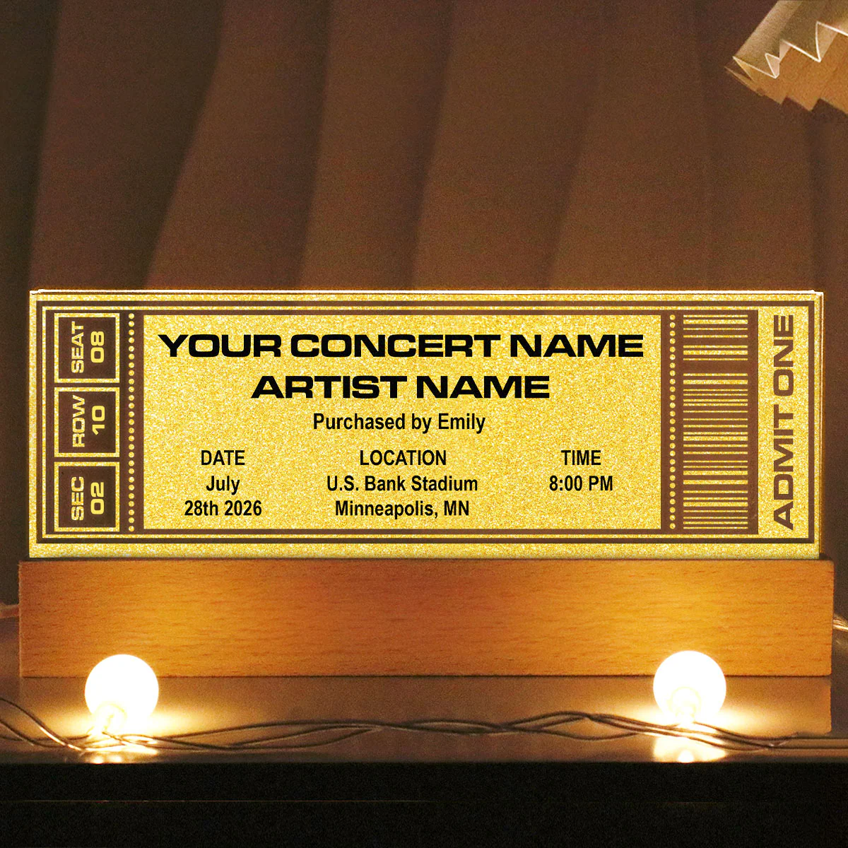 Custom Favorite Music Concert Photo Ticket - Personalized Acrylic Block LED Night Light - Valentine's Day Gift for her, for him - Image 3