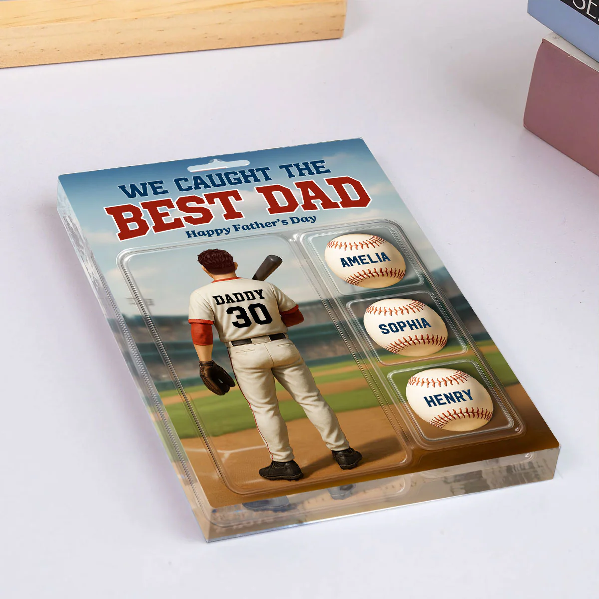 Custom Figure We Caught The Best Dad Baseball With Kids' Names Personalized Acrylic Block Plaque, Perfect Gift For Him, For Dad, For Baseball Lover - Image 7