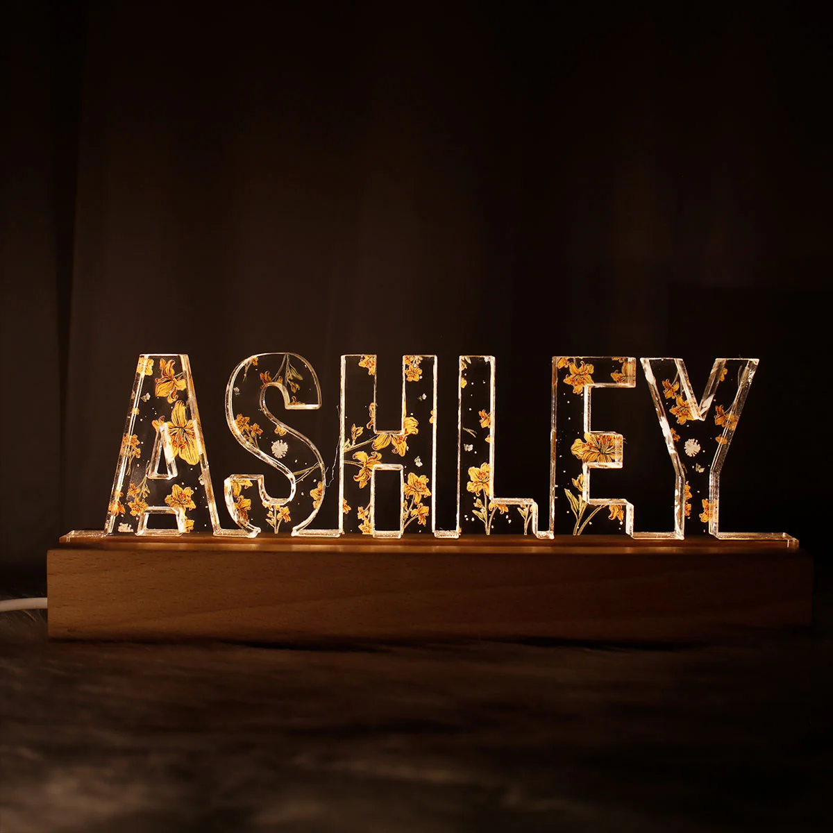 Custom Flower Printed LED Night Light, Birth Month Flower, Custom Name, Gift For Her - Image 3