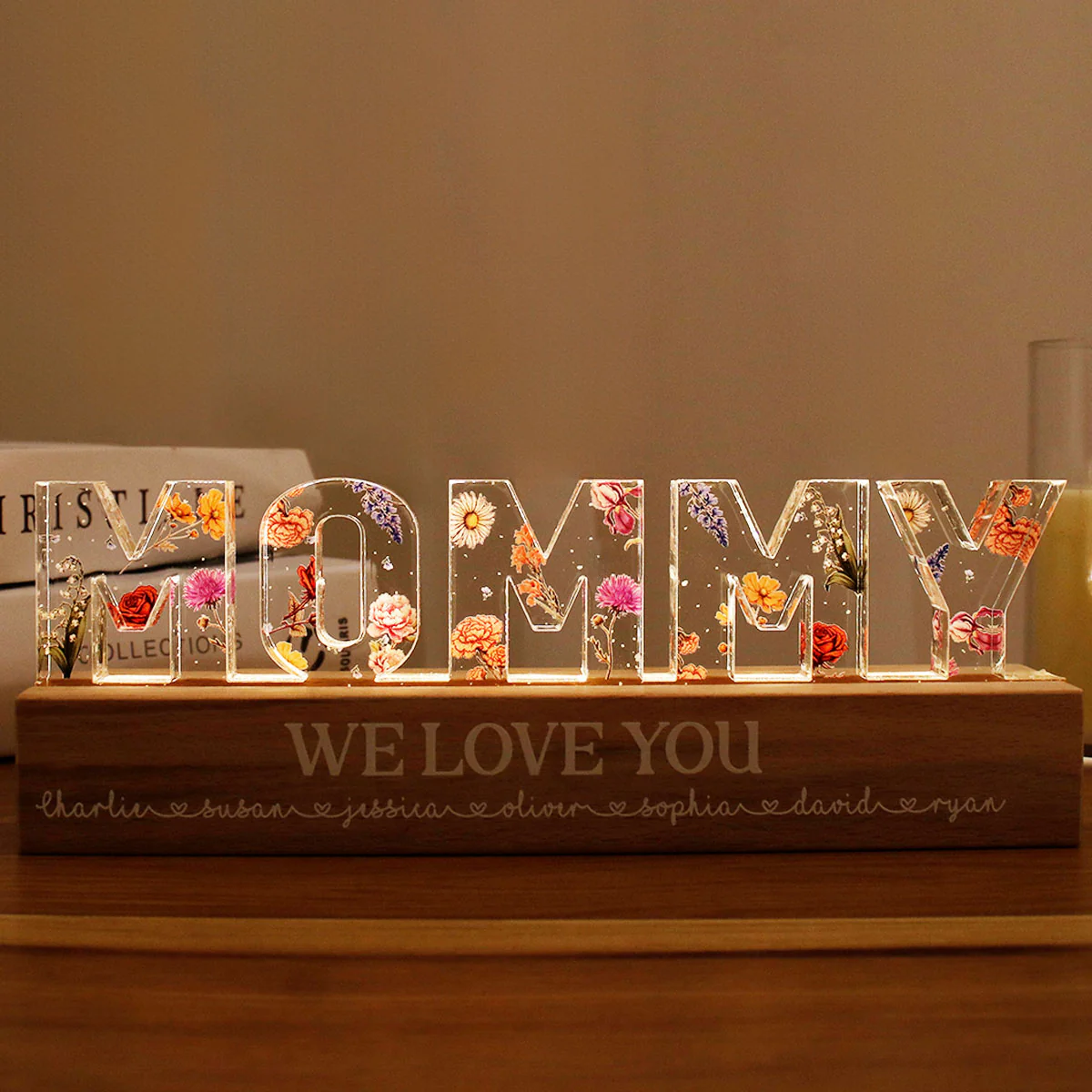 Custom Birth Month Flower - Personalized Acrylic Block Plaque LED Night Light - Gift for Mom, Gift for Grandma, Gift for Wife - Image 9