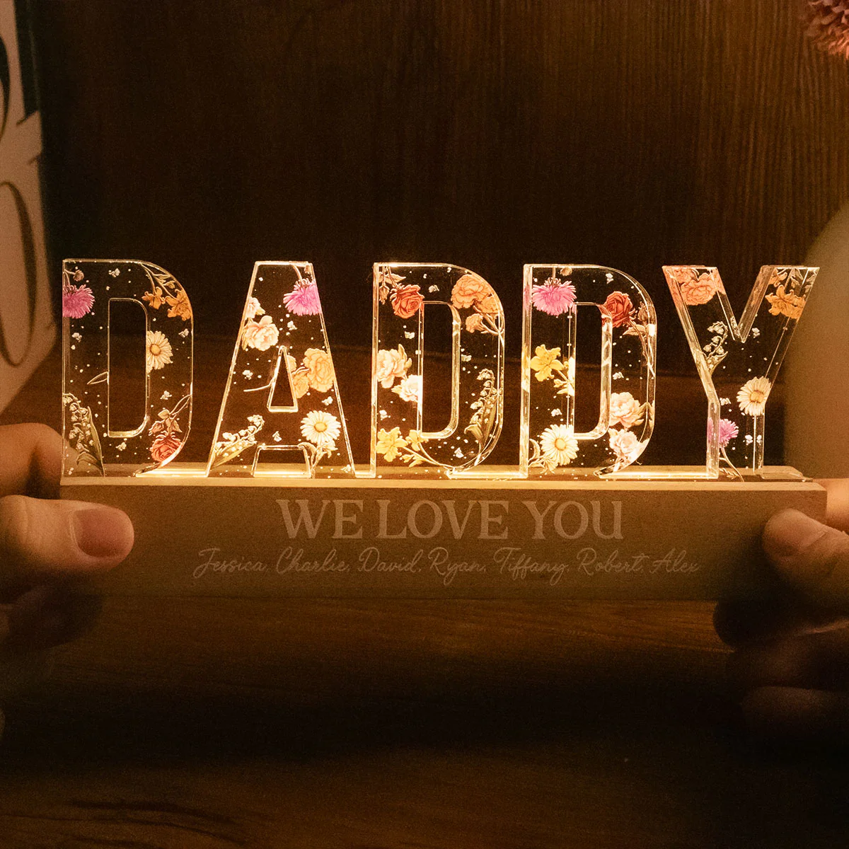 Custom Flower Printed LED Night Light, Birth Month Flower, Gift For Grandpa, Gift For Dad - Image 2
