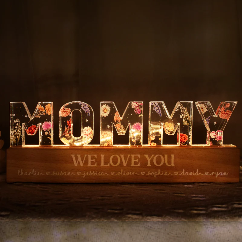 Custom Flowers Printed LED Night Light, Birth Month Flower, Gift For Mom, Gift For Grandma
