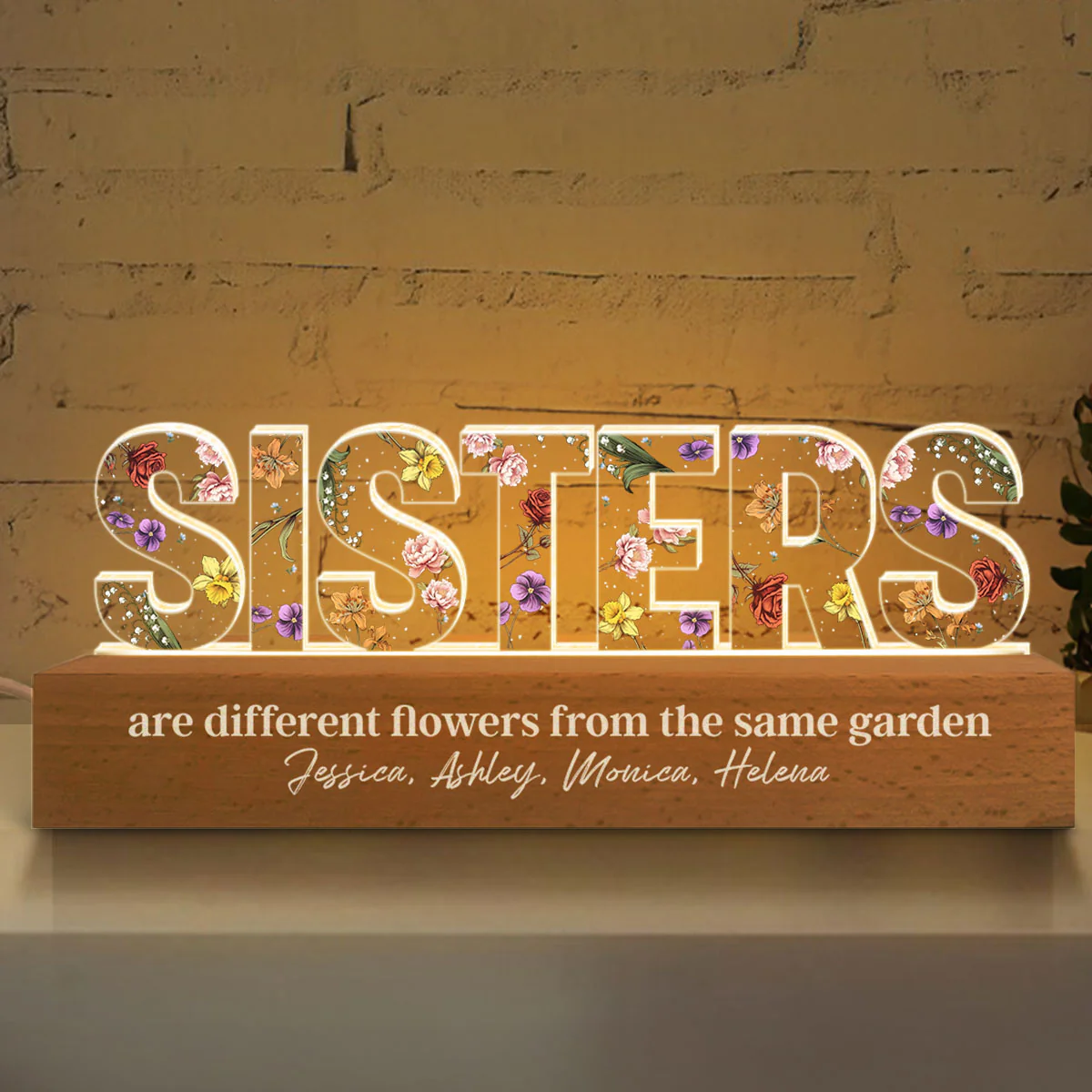 Custom Flower Printed LED Night Light, Sisters Are Different Flowers from the Same Garden, Christmas Gift for Sisters - Image 5
