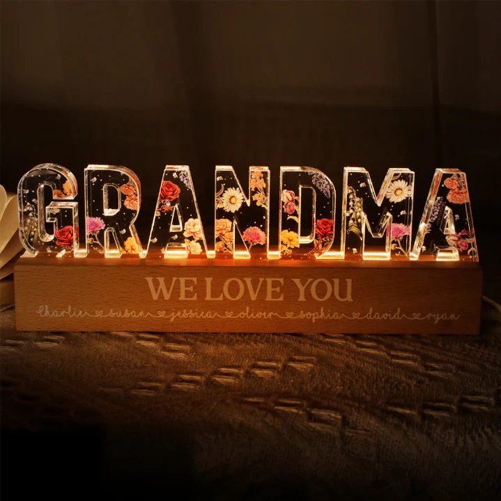 Custom Flower Printed LED Night Light, Birth Month Flower, Gift For Grandma, Gift For Mom, Gift For Mother's Day