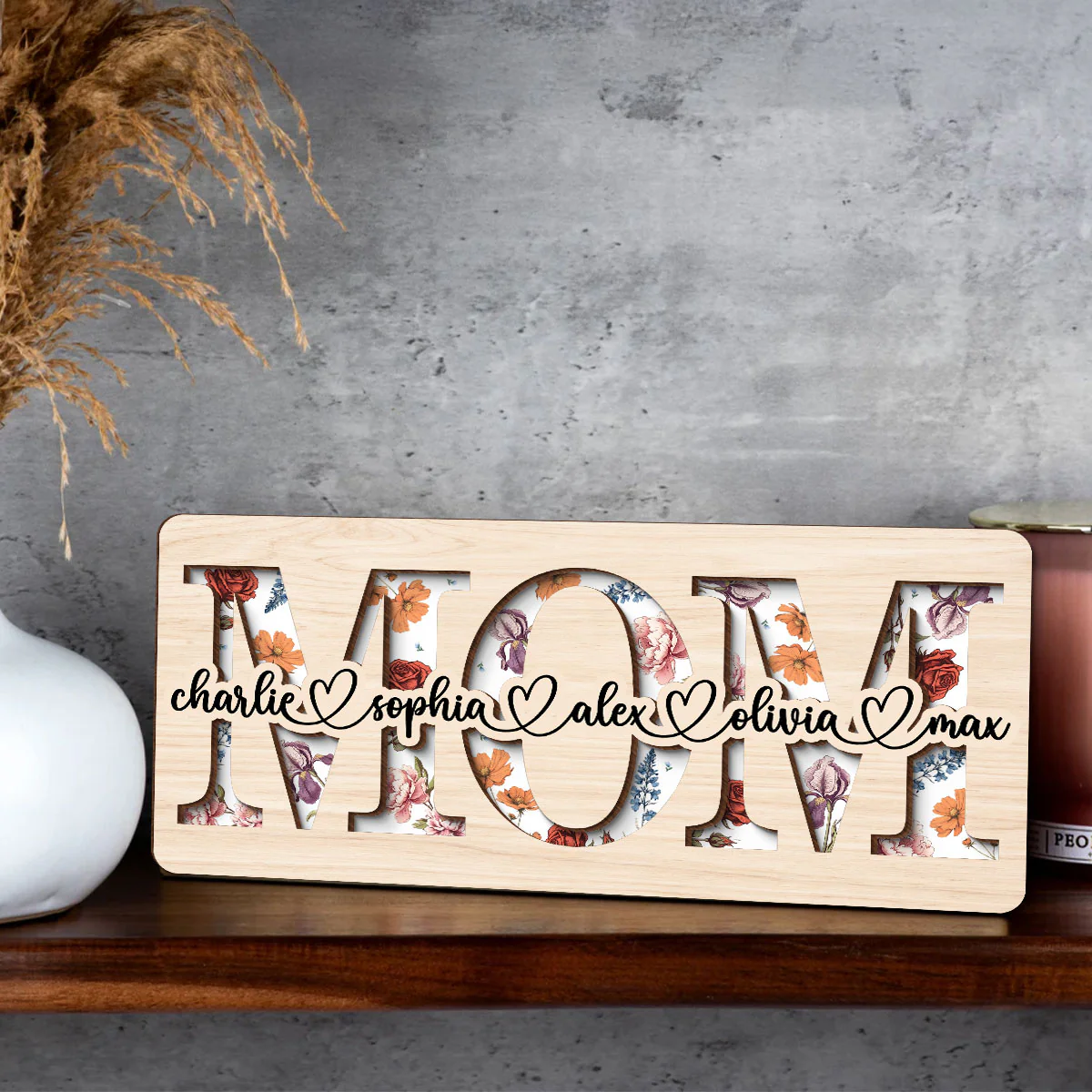 Custom Flower Printed Personalized 2-Layered Wooden Plaque, Valentine's Day, Mother's Day, Birthday, Just Because Gift for Mom, Grandma - Image 3