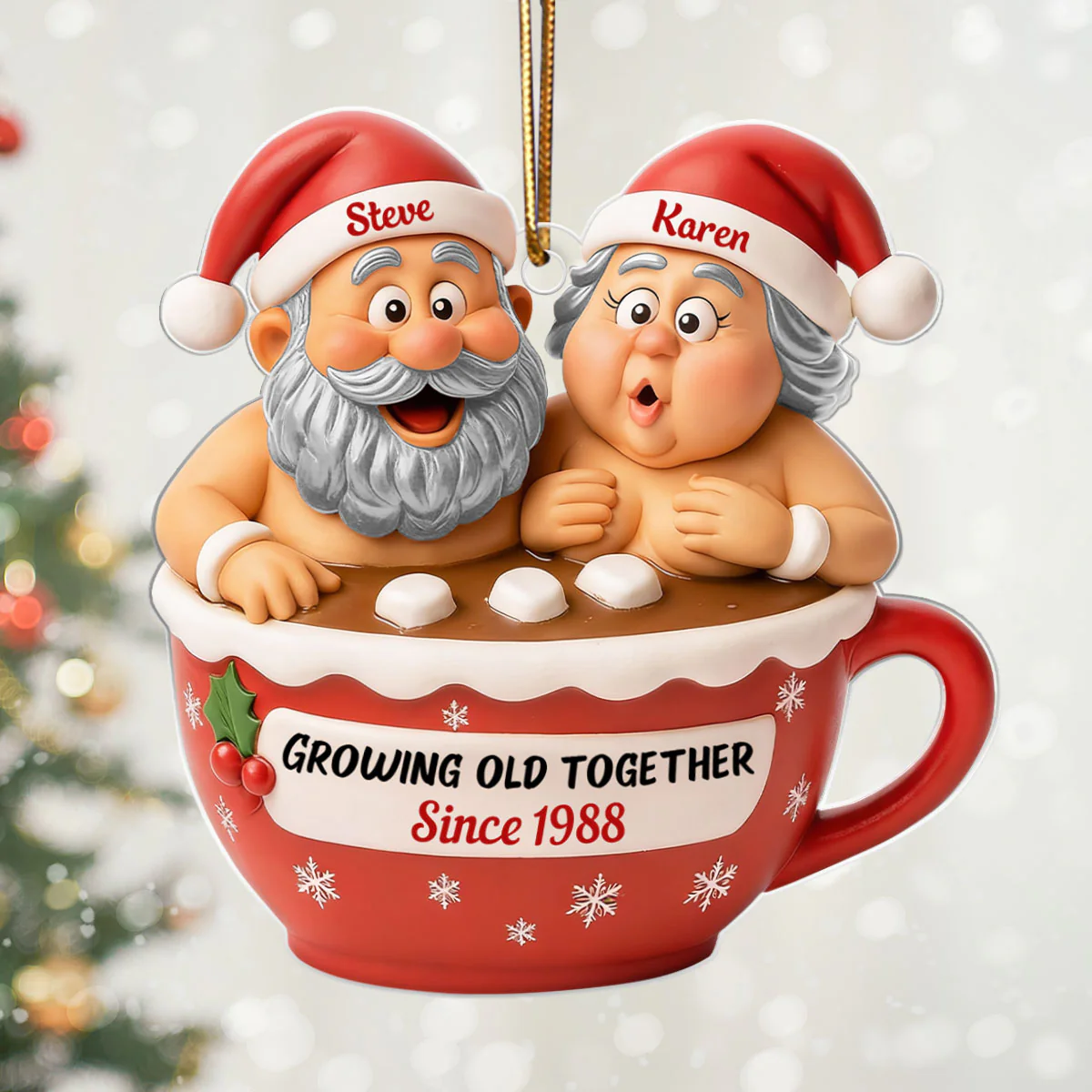 Custom Funny Couple Growing Old Together - Personalized Acrylic Ornament - Christmas Gift for him, for her - Image 3