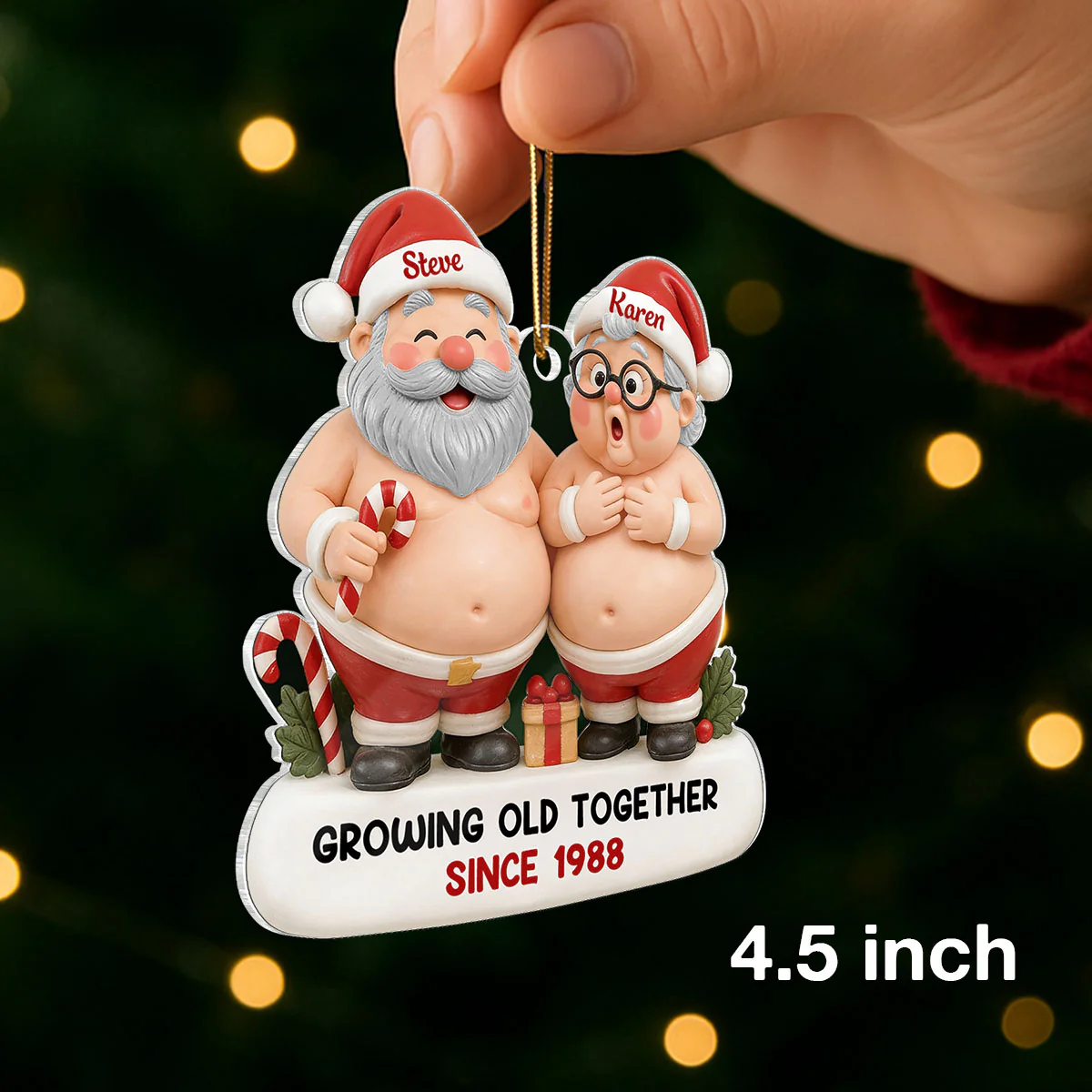 Custom Funny Old Santa Couple - Personalized Acrylic Ornament - Christmas Gift for him, for her - Image 2