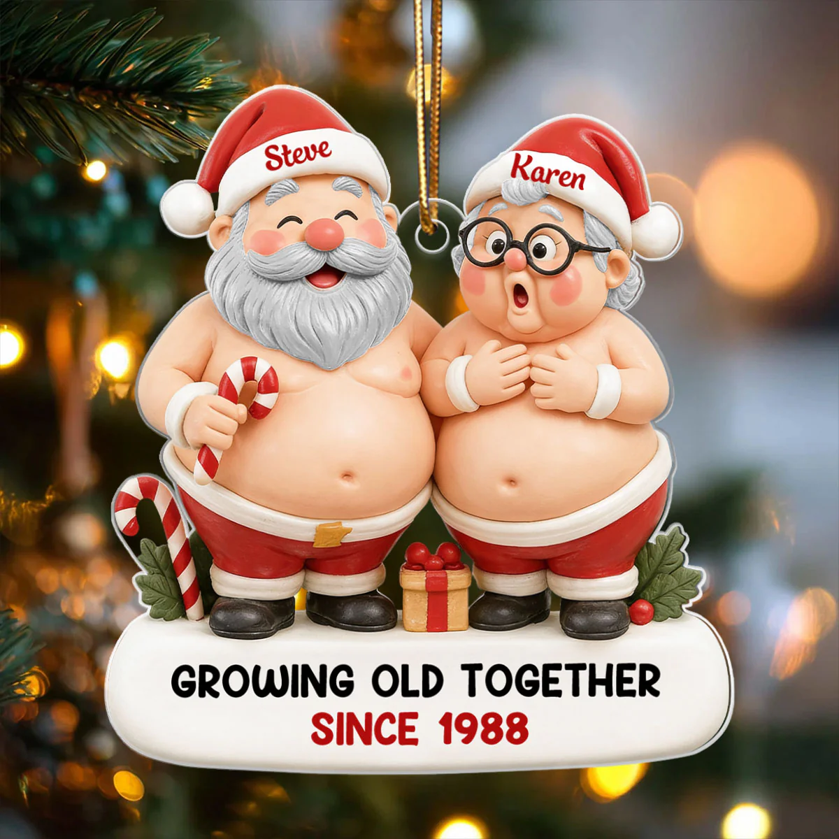 Custom Funny Old Santa Couple - Personalized Acrylic Ornament - Christmas Gift for him, for her - Image 3