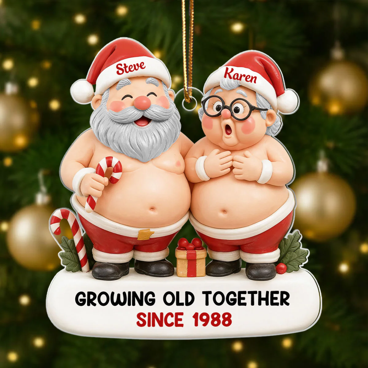 Custom Funny Old Santa Couple - Personalized Acrylic Ornament - Christmas Gift for him, for her - Image 5