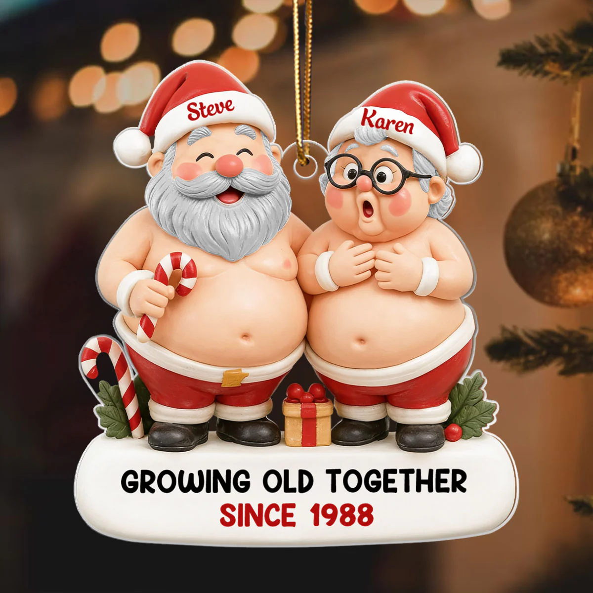 Custom Funny Old Santa Couple - Personalized Acrylic Ornament - Christmas Gift for him, for her - Image 7