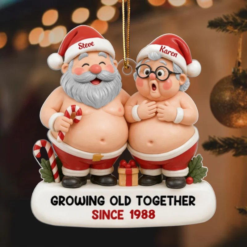 Custom Funny Old Santa Couple - Personalized Acrylic Ornament - Christmas Gift for him, for her - Image 9