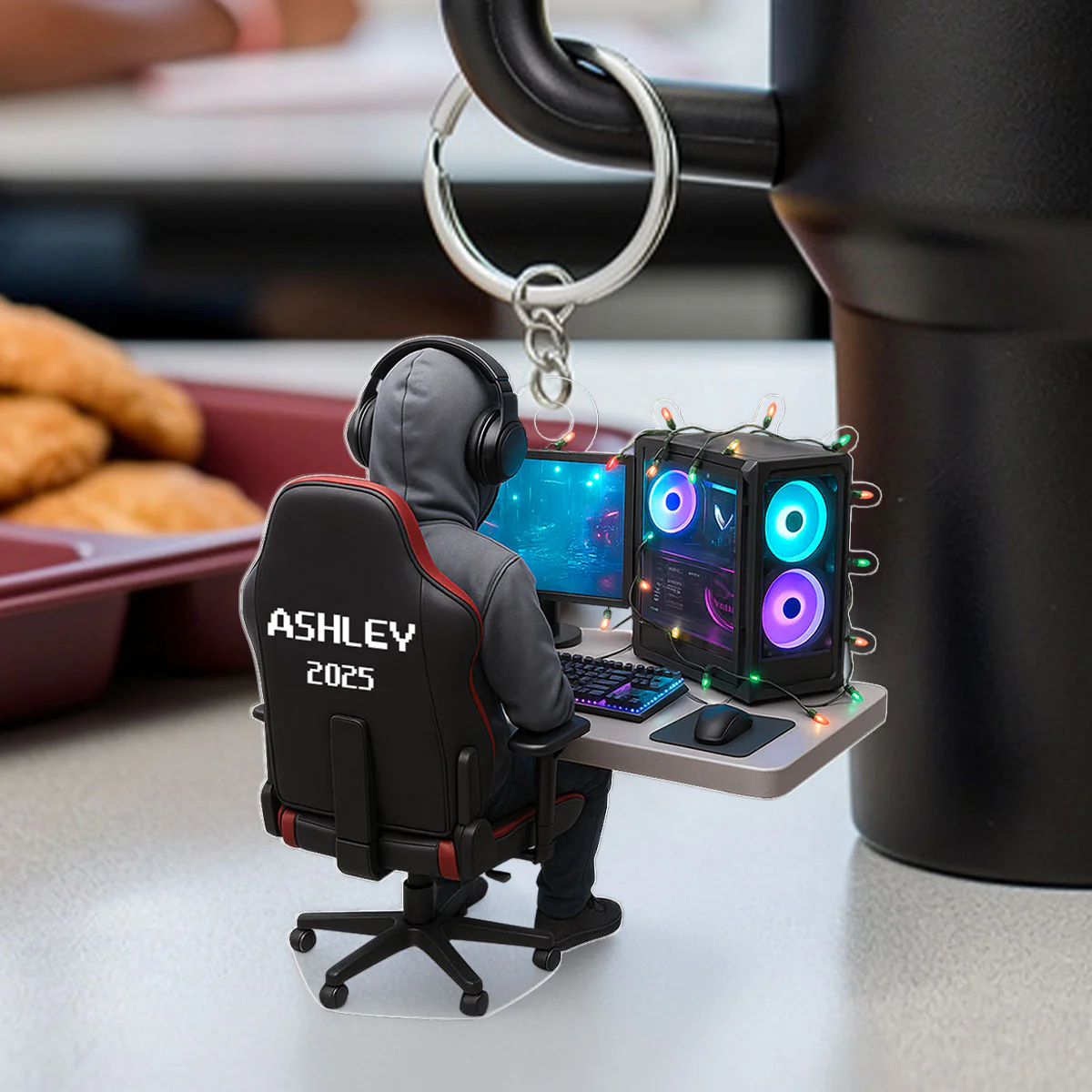 Custom Gamer Name PC Set Up - Personalized Acrylic Keychain - Custom Name Keyrings, Name Tag for Backpacks, Bottles - Image 4