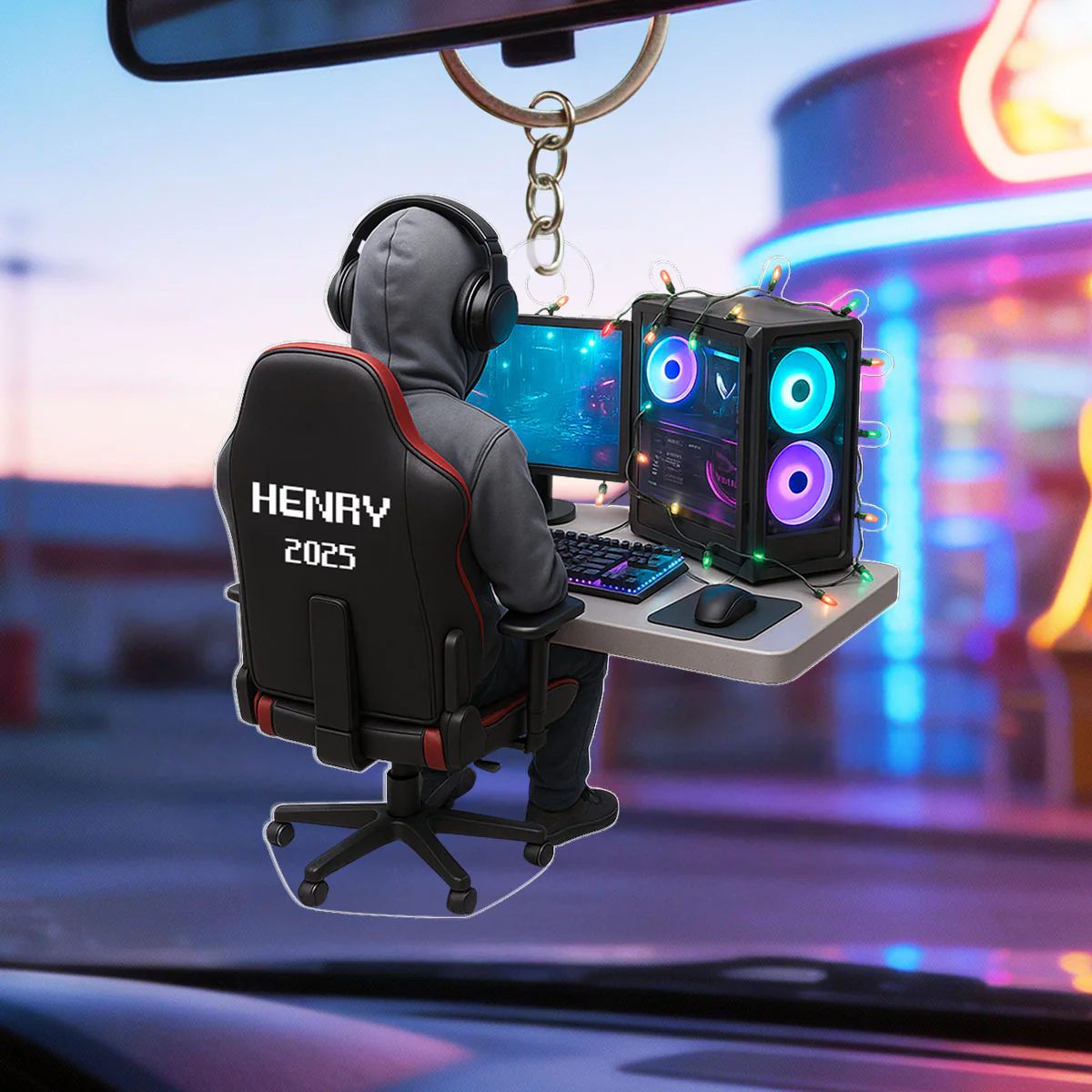 Custom Gamer Name PC Set Up - Personalized Acrylic Keychain - Custom Name Keyrings, Name Tag for Backpacks, Bottles - Image 5