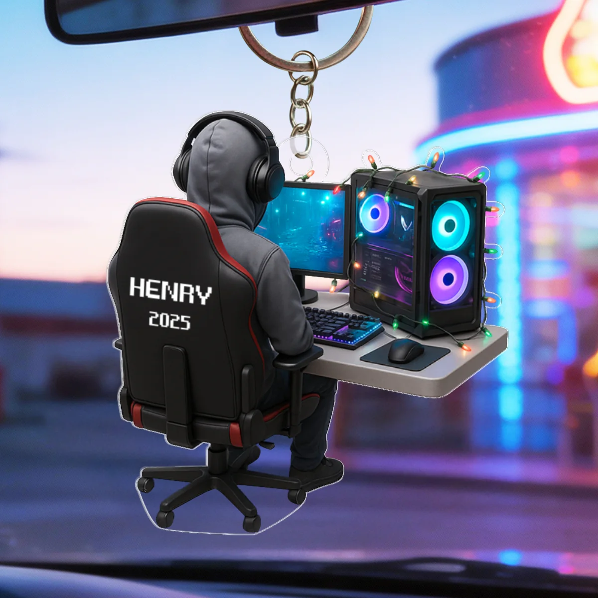 Custom Gamer Name PC Set Up - Personalized Acrylic Keychain - Custom Name Keyrings, Name Tag for Backpacks, Bottles - Image 9