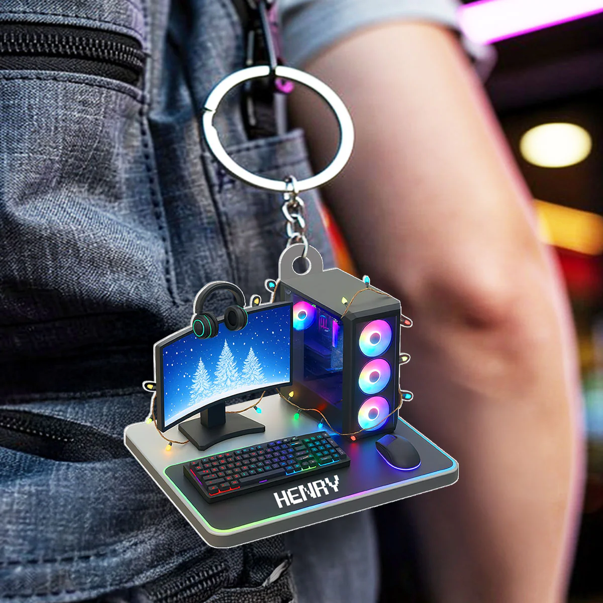 Custom Gamer Name PC Set Up - Personalized Acrylic Keychain - Custom Name Keyrings, Name Tag for Bottles, Backpacks - Image 3
