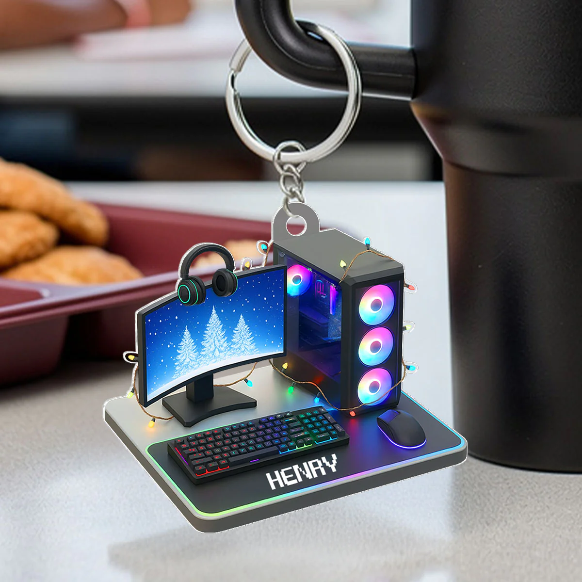 Custom Gamer Name PC Set Up - Personalized Acrylic Keychain - Custom Name Keyrings, Name Tag for Bottles, Backpacks - Image 4