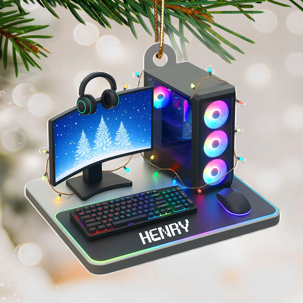 Custom Gamer Name PC Set Up - Personalized Acrylic Ornament - Christmas Gift for Gamers, Teen Boy, Teen Girl - Image 4