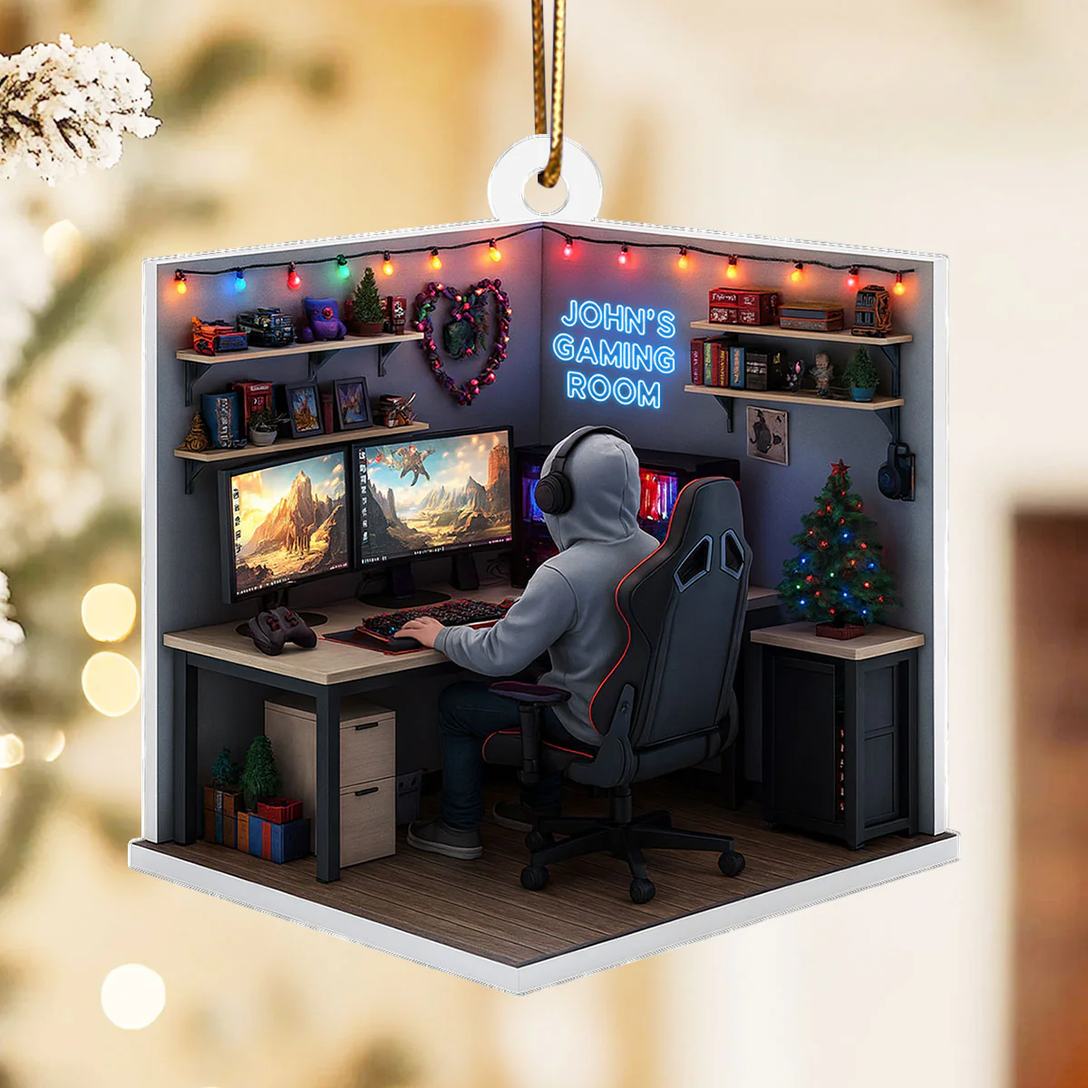 Custom Gaming Room - Personalized Acrylic Ornament - Christmas Gift for Gamers, Teen Boy, Teen Girl
