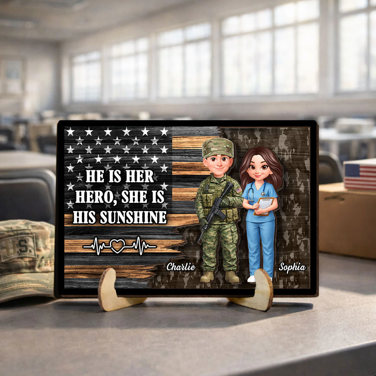 Custom Hero Couple Occupation Nation Flag - Personalized 2-Layered Wooden Plaque - Heartfelt Gift for Him, for Her - Image 2