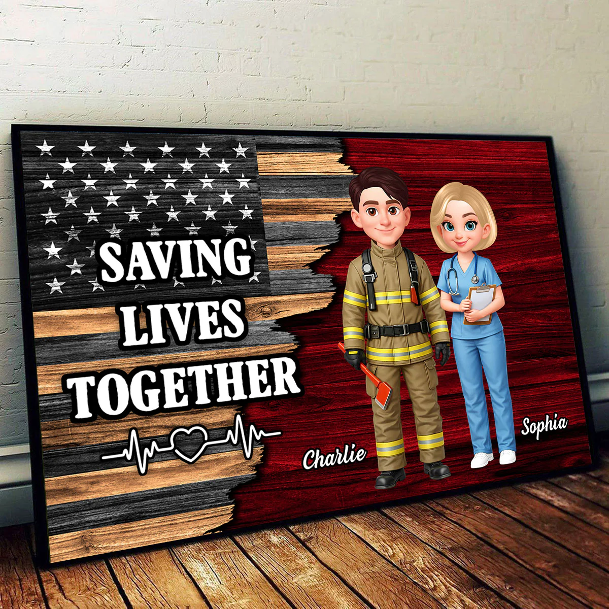 Custom Hero Couple Occupation Nation Flag - Personalized Poster - Heartfelt Gift for Him, for Her - Image 2