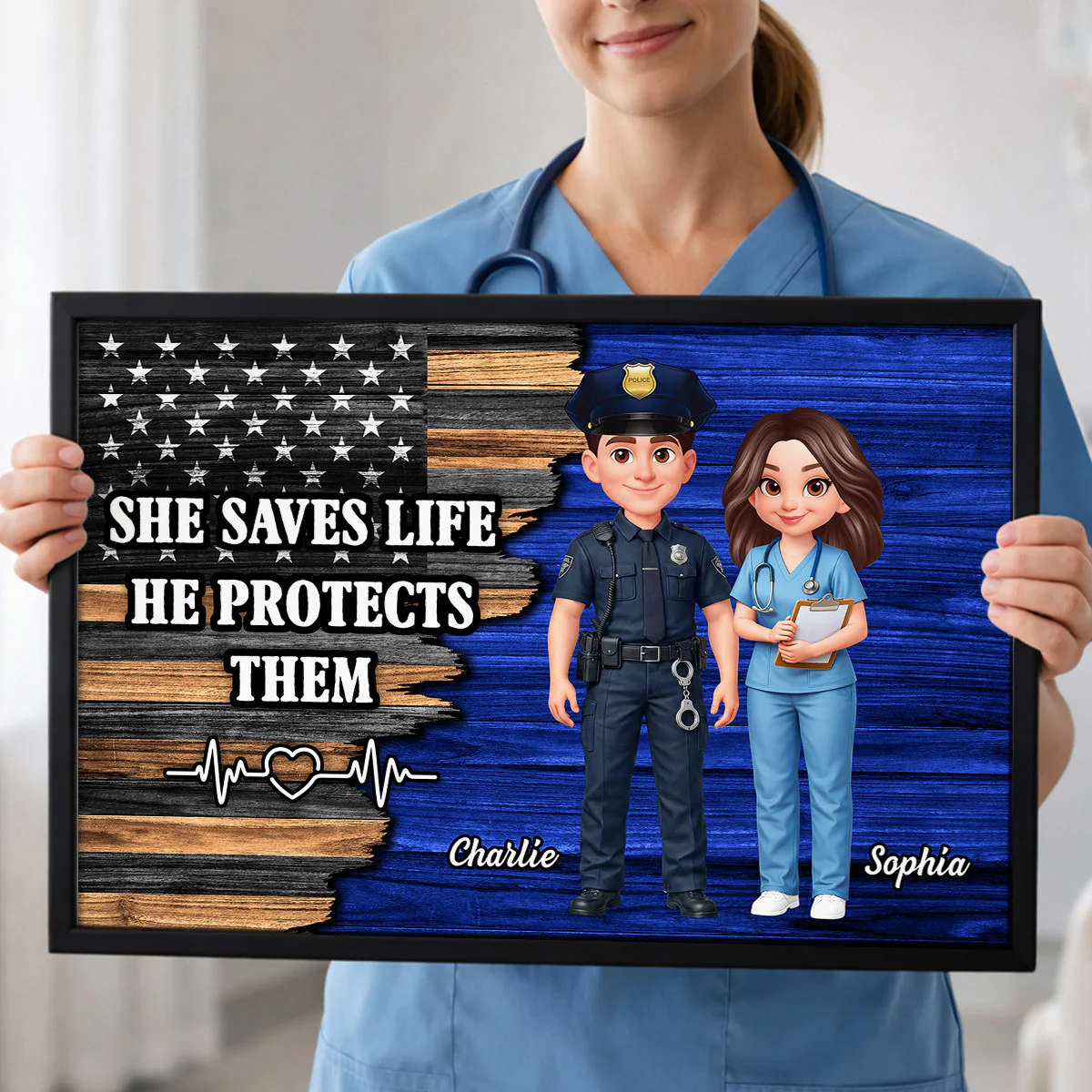 Custom Hero Couple Occupation Nation Flag - Personalized Poster - Heartfelt Gift for Him, for Her - Image 3