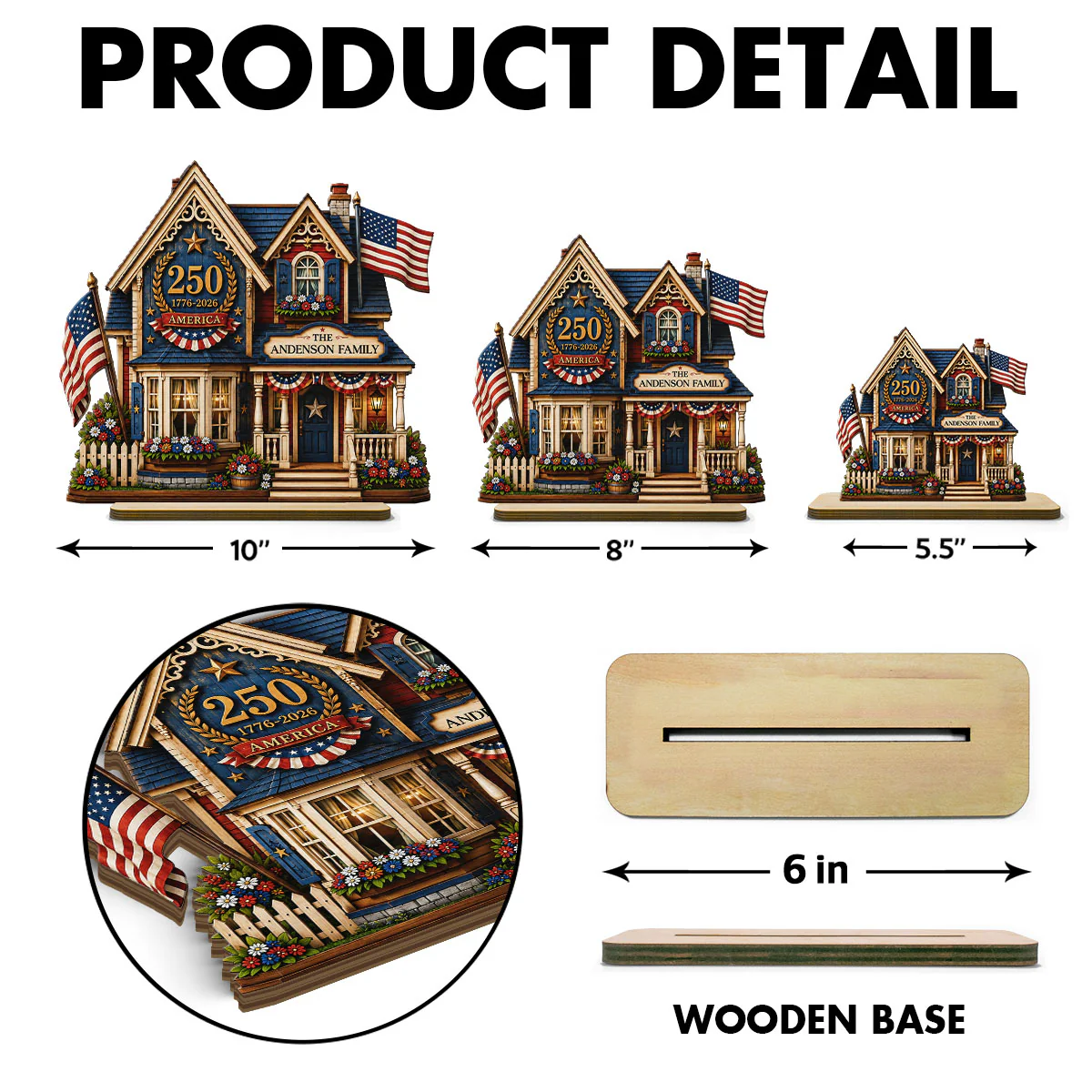 Custom House USA 250th Anniversary - Personalized 2-Layered Wooden Plaque - Patriotic Shelf Decor for Independence Day - Image 10