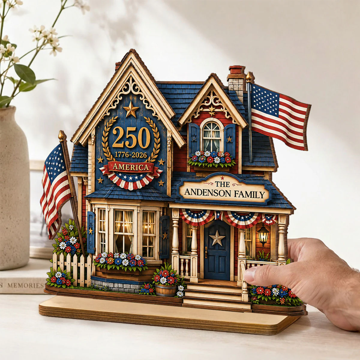 Custom House USA 250th Anniversary - Personalized 2-Layered Wooden Plaque - Patriotic Shelf Decor for Independence Day - Image 6