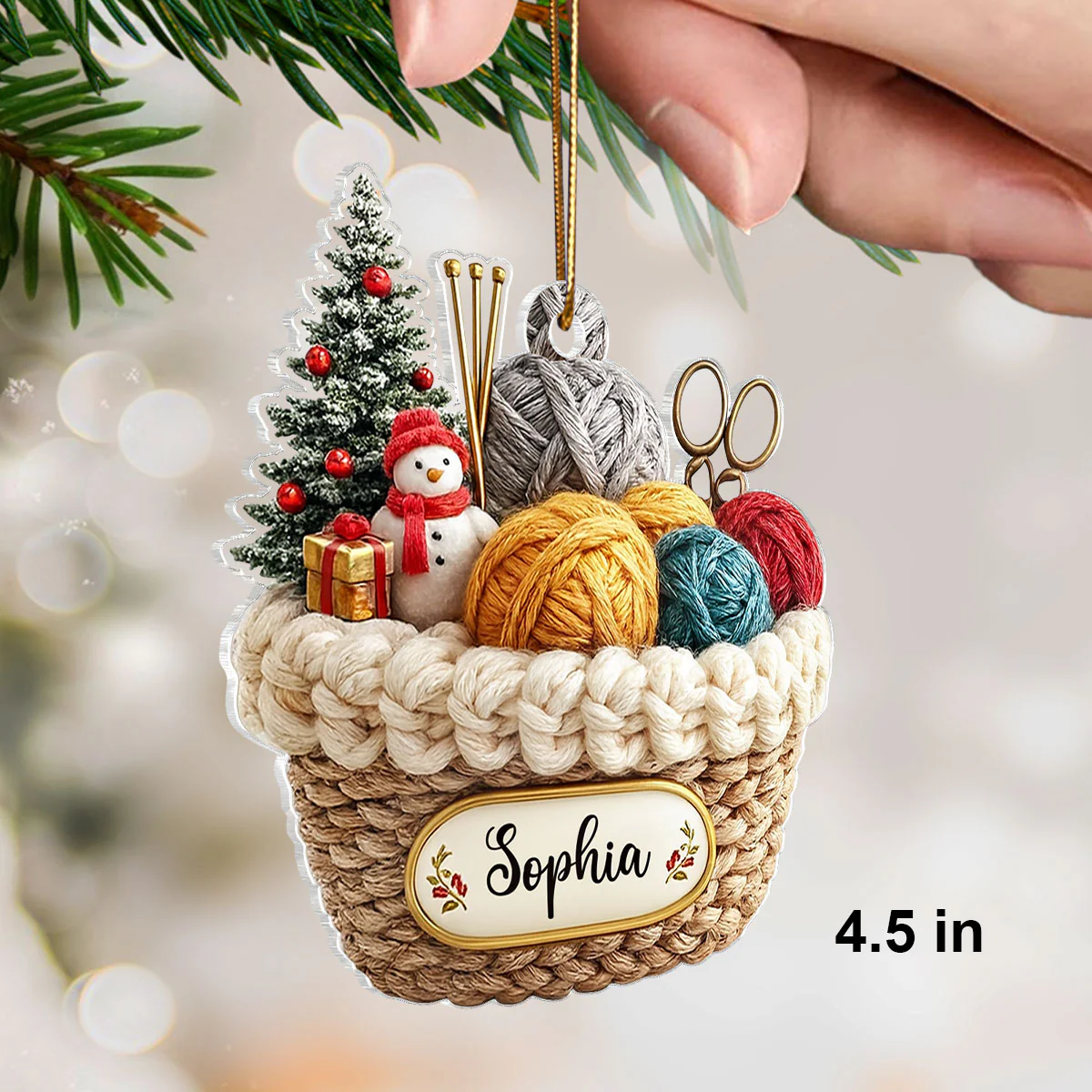 Custom Knitting Basket Yarn Decor for Knitters - Personalized Acrylic Ornament - Crochet Lover Holiday Gift 2025 - Image 2
