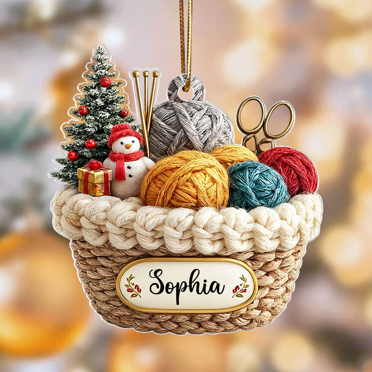 Custom Knitting Basket Yarn Decor for Knitters - Personalized Acrylic Ornament - Crochet Lover Holiday Gift 2025 - Image 6