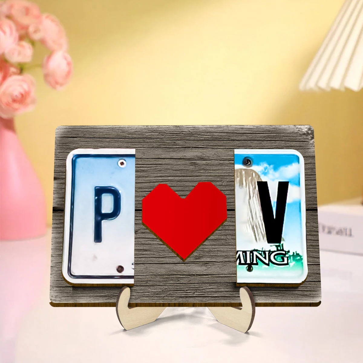 Custom License Plate Initials Couple with Red Heart Personalized Gift for Him for Her - Image 3
