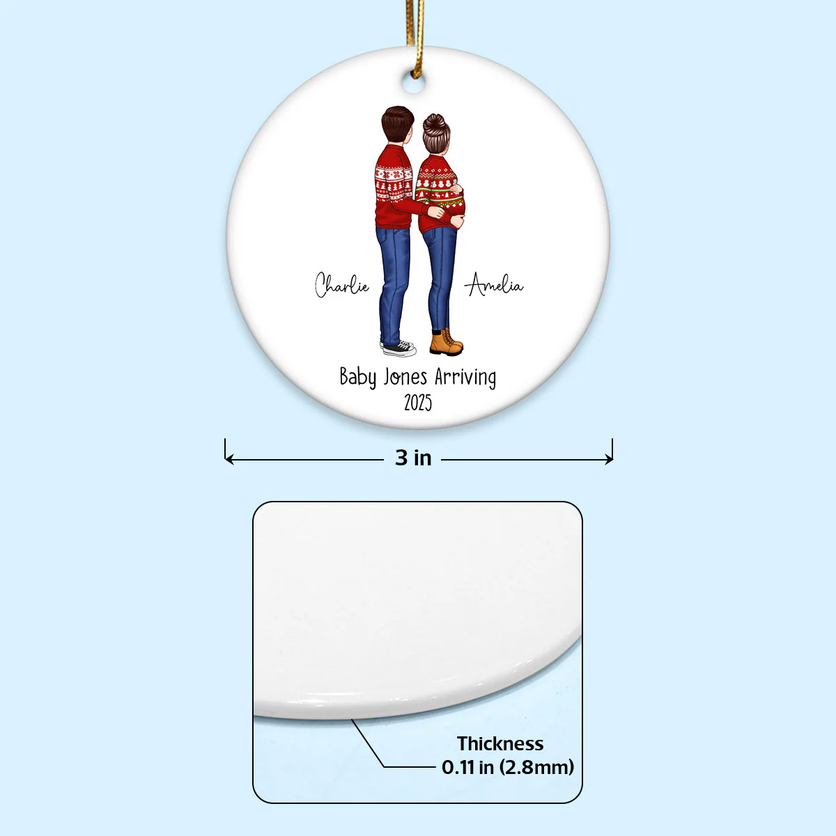 Custom Maternity Ornament, Personalized Expectant Parents, Pregnancy Announcement - Image 10