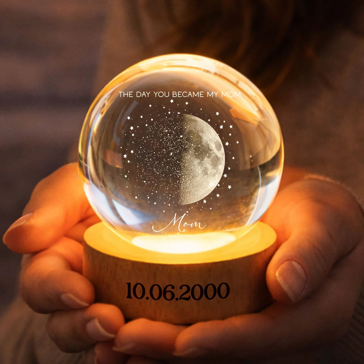 Custom Moon Phase and Star Map by Date - Personalized Crystal Ball LED Night Light - Mother's Day Gift for Mom, Wife - Image 4