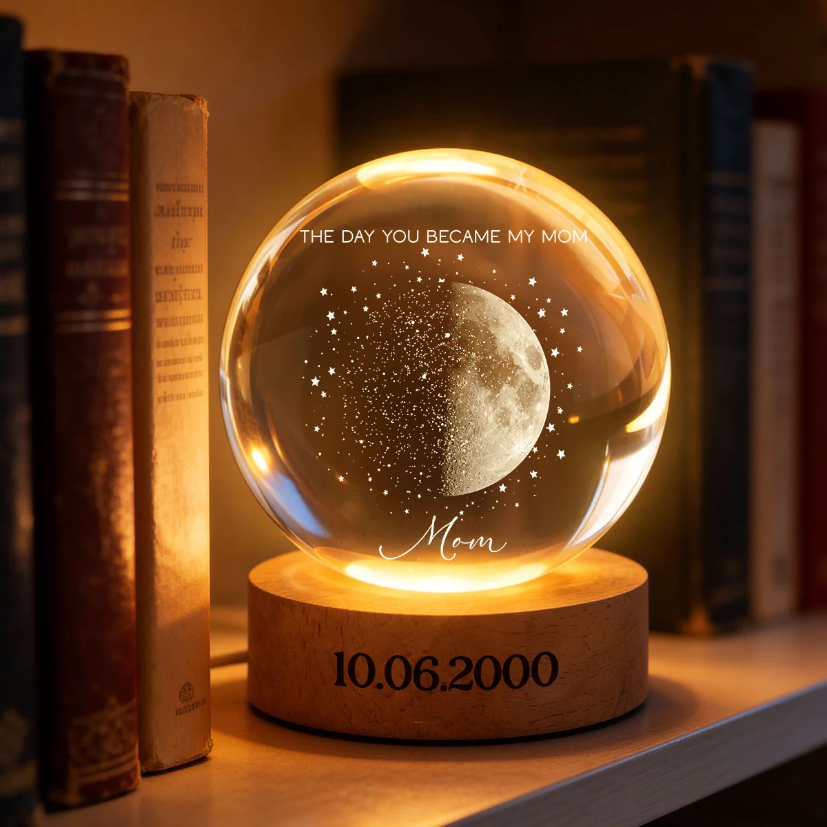 Custom Moon Phase and Star Map by Date - Personalized Crystal Ball LED Night Light - Mother's Day Gift for Mom, Wife - Image 6