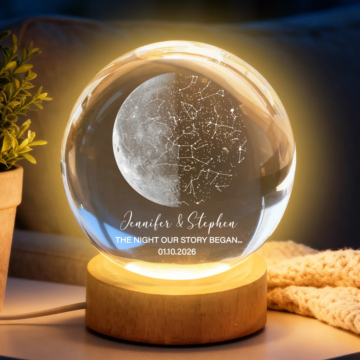 Custom Moon Phase & Star Map by Date - Personalized Crystal Ball Night Light - Heartfelt Anniversary Gift, Valentine's Day Gift for Her, for Him - Image 11