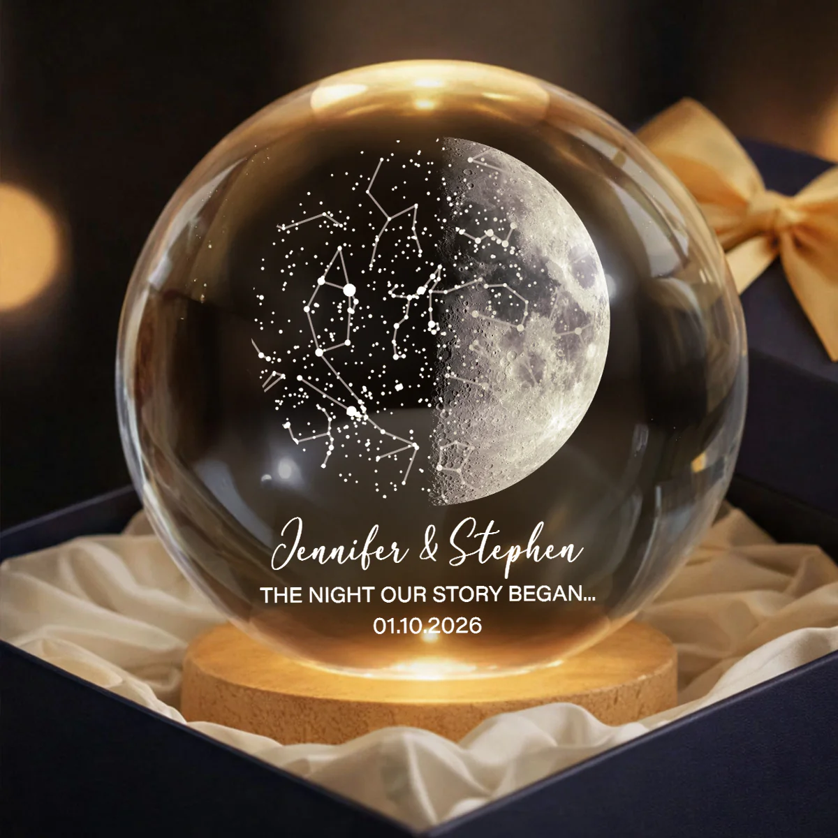 Custom Moon Phase & Star Map by Date - Personalized Crystal Ball Night Light - Heartfelt Anniversary Gift, Valentine's Day Gift for Her, for Him - Image 8