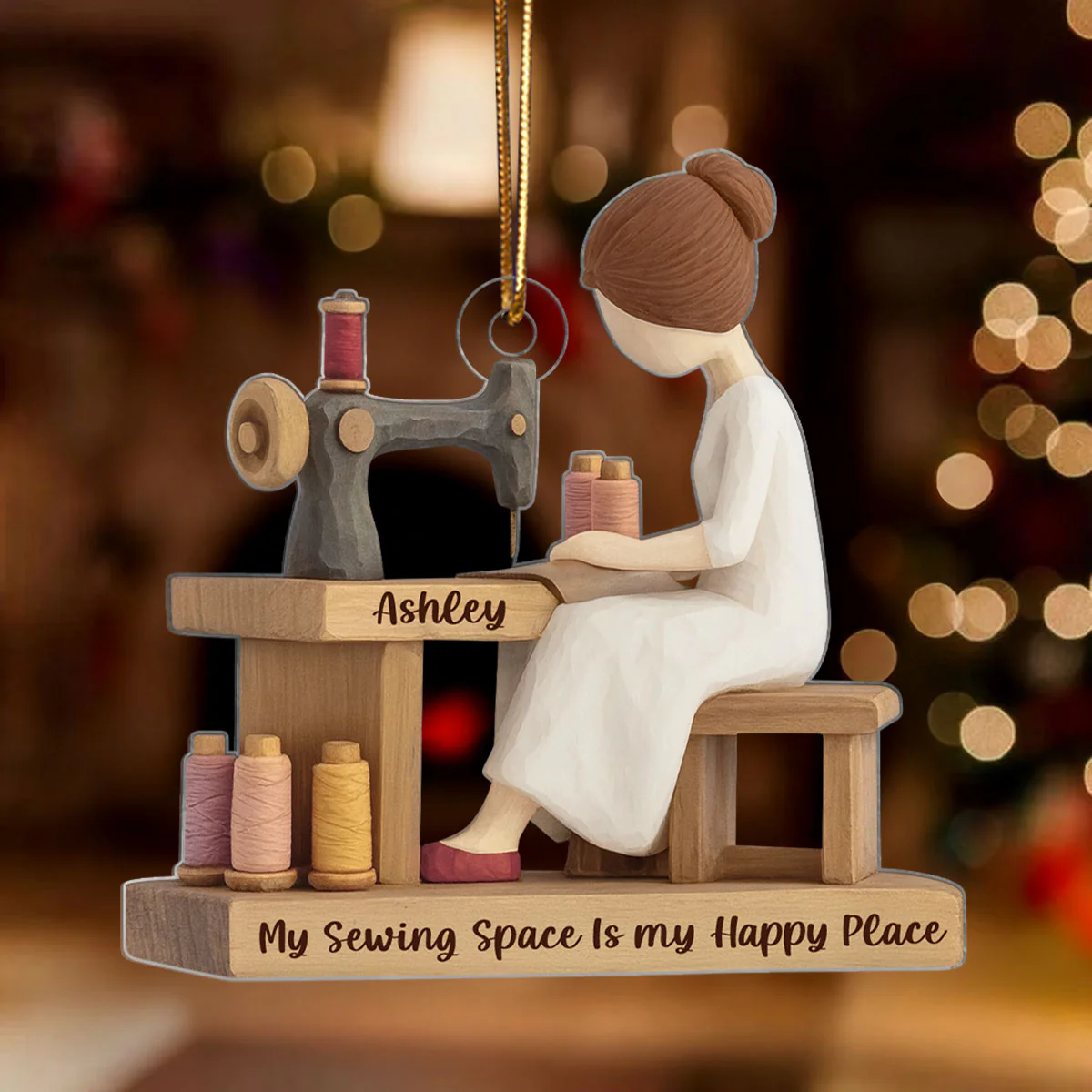 Custom My Sewing Space Is My Happy Place - Personalized Acrylic Ornament - Quilter Gift, Craft Room Christmas Keepsake - Image 3