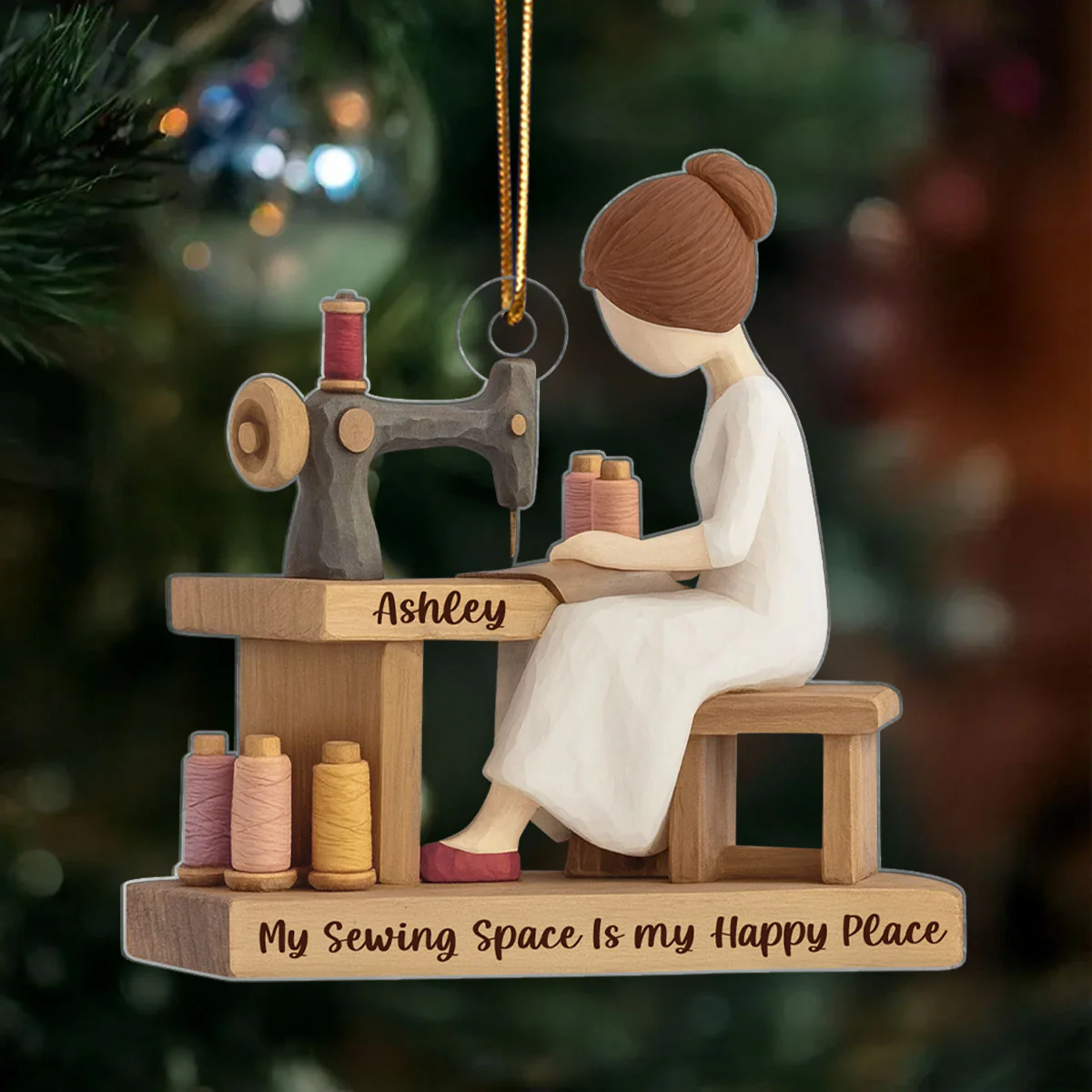 Custom My Sewing Space Is My Happy Place - Personalized Acrylic Ornament - Quilter Gift, Craft Room Christmas Keepsake - Image 4