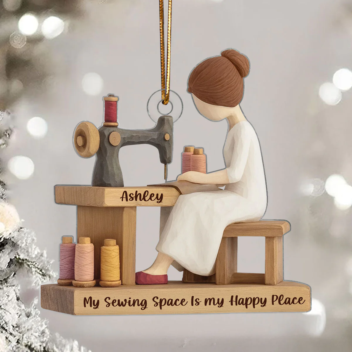 Custom My Sewing Space Is My Happy Place - Personalized Acrylic Ornament - Quilter Gift, Craft Room Christmas Keepsake - Image 5