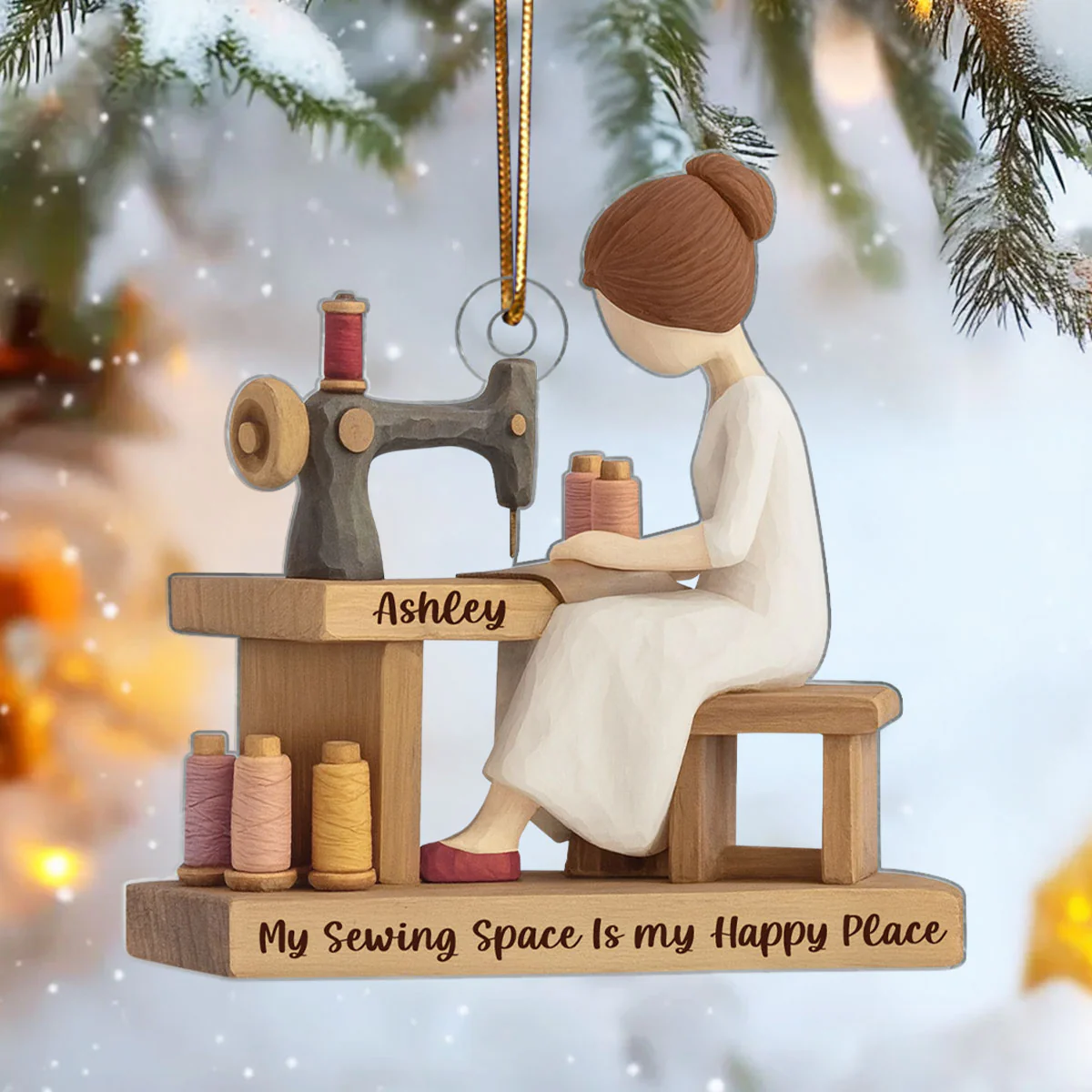 Custom My Sewing Space Is My Happy Place - Personalized Acrylic Ornament - Quilter Gift, Craft Room Christmas Keepsake - Image 6