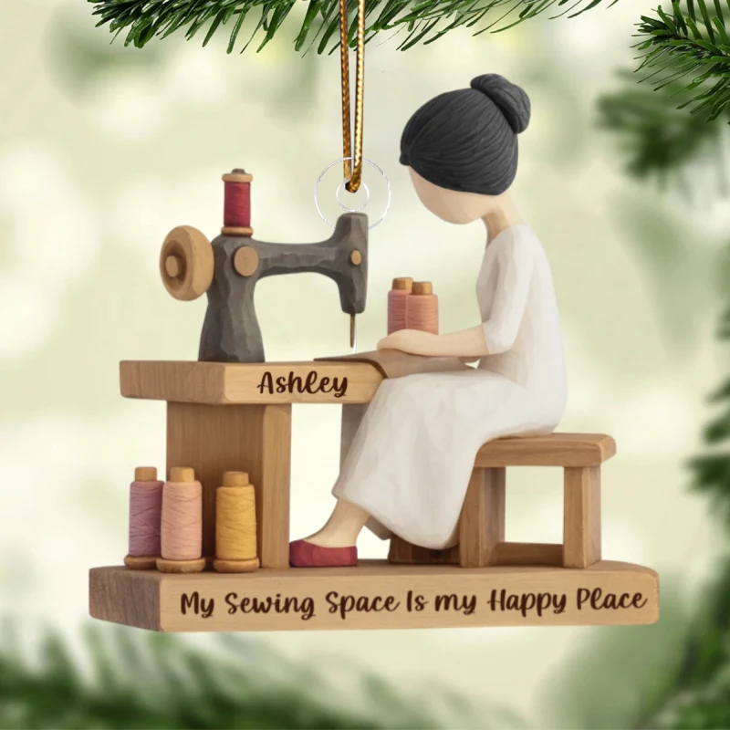 Custom My Sewing Space Is My Happy Place - Personalized Acrylic Ornament - Quilter Gift, Craft Room Christmas Keepsake - Image 8