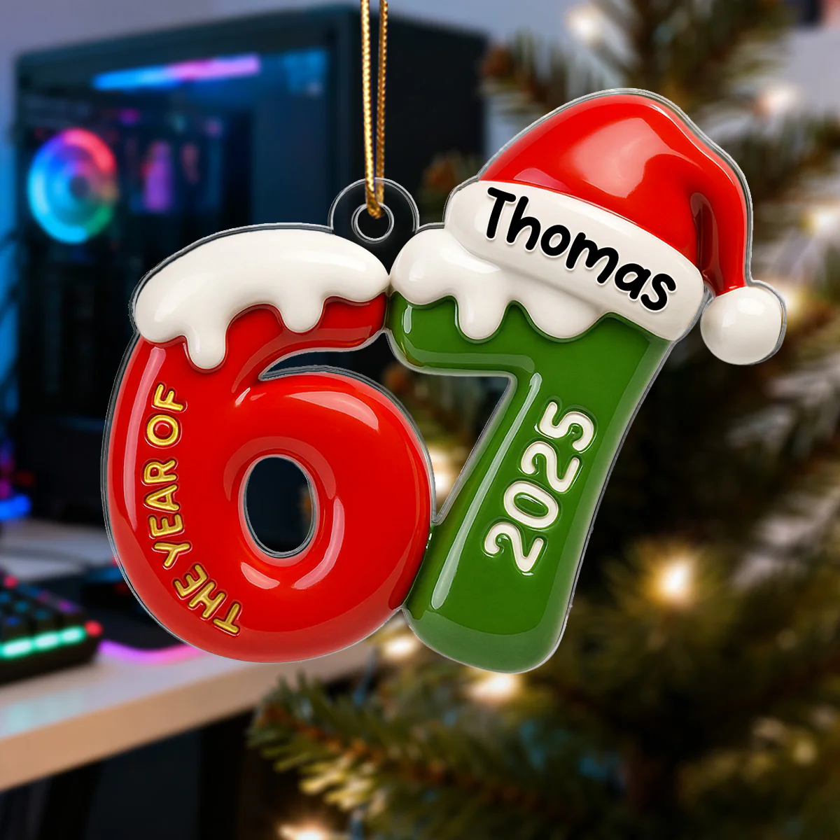 Custom Name 67 Six Seven 3D Effect - Personalized Acrylic Ornament - 2025 Slang, Funny Teen Grandkid, Gen Alpha Christmas Gift - Image 6
